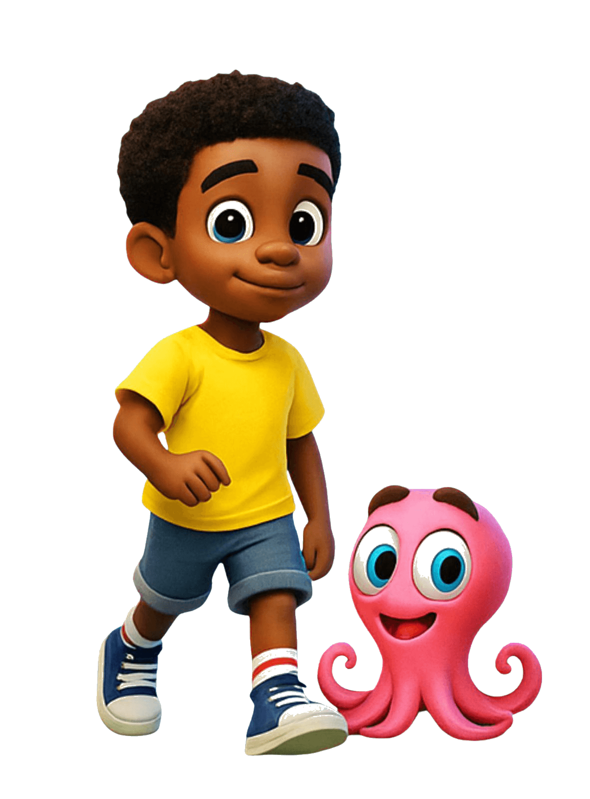 Child with octopus friend on an adventure